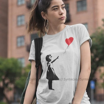 Srdce Láska T-Shirt Banksy - Dievča S Balónom T Shirt O Krk Striebro Ženy tričko 100 Bavlna Vytlačené Trendy Dámske Tričko Tričko