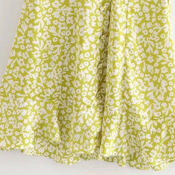 Za Citrón Zelené Tlač Mini Žena Šaty Letné Lístkového Rukáv Kvetinové Šaty tvaru Skladaný Pás Bežné Vintage Šaty Žien Prehrabať