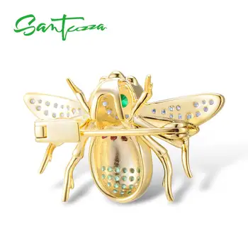 SANTUZZA Striebro Brošňa pre Ženy Autentické 925 Sterling Silver Gold Color Krásne Bee Hmyzu Brošňa Trendy Módne Šperky