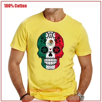 Cukor Lebka s Ružami a Vlajkou Mexiko Tričko Bavlna Camiseta Originality Krátke Puzdre Tričko Topy veľké rozmery, t košele mužov