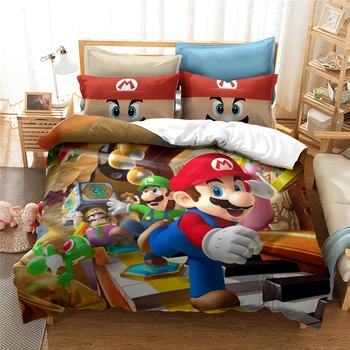 Roztomilý 3d Mario posteľná bielizeň Nastaviť Cartoon Perinu Nastaviť obliečka na Vankúš Twin Plný Kráľovná King Bed Bielizeň Obliečky Deti Darčeky Drop Shipping