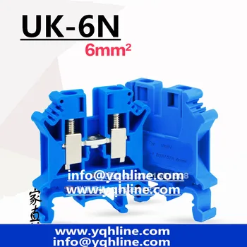 10Pcs Modrá farba Terminálu bloky UK6N DIN lištu Elektroinštalácie rada svoriek konektorov 6 mm námestie napätie medi súčasť UK-6N