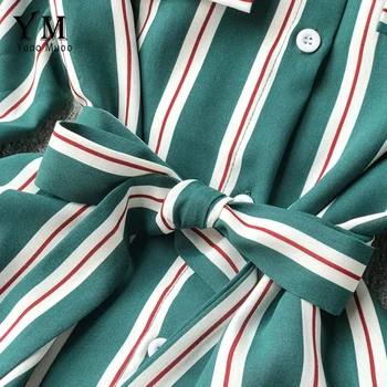 YuooMuoo Bežné Prúžok Tlače Riadok Tričko Šaty 2019 Ženy Elegantné Krátke Obväz Office Šaty Jeseň Žena Vintage Zelené Šaty