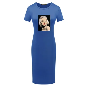 Vintage Marilyn Monroe Tlač Elegantné Pure Color Úrad Práce Vestidos Business Formálne Bodycon Ženy Ceruzka Šaty Sundress