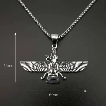 Hip Hop, Rock z Nerezovej Ocele Irán Faravahar Ahura Mazda Náhrdelník Prívesok pre Mužov Zoroastricky Šperky, Zlato, Striebro Farba