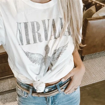 Letné Žena Tričko Nirvana Tlač Krátky Rukáv Plus Veľkosť 3XL Harajuku Anjel Móda Plus Veľkosť Bežné Tričko Ženy T-shirts