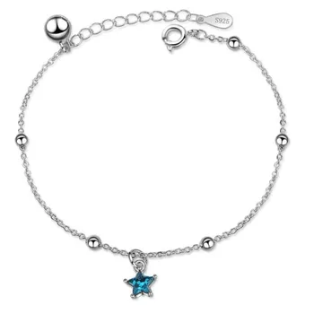 Creative Móde Krásne Nádherné 925 Sterling Silver Šperky Modrá Pentagram Hviezdičkový, Jednoduché, Crystal Darčeková Náramky SB110