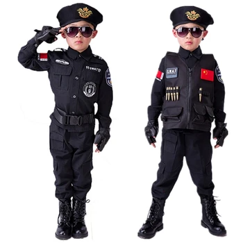 2020 Chlapci Policajti Kostýmy Detí Cosplay pre Deti Armády, Polície Jednotné Oblečenie Set sa Dlhý Rukáv Boj Výkon Jednotnej