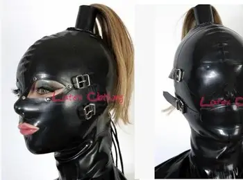 Latex Kostýmy Otroctva kapota s očami ústa maska odnímateľný o modul s vlasmi držiak a parochňu hairpiece sexy muža ženy, cosplay