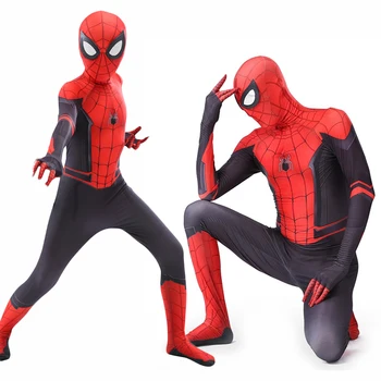 Vysoká Kvalita Superhrdinu Spider Chlapec Maškarný Kostým Zentai s Maskou Muž A Deti Halloween Kostým súťaž: Cosplay Kombinézu C39A65