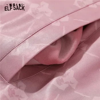 ELFSACK Ružová Grafické Tlače Elegantné Tlačidlo Nadrozmerná Ženy Kožená Bunda,2021 Zime Plné Rukáv,Bežné Dámy Krátke Denné Outwears