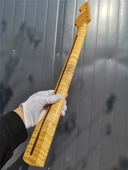 48#Tiger Flame Maple Krku Gitary 21 Pražec 25.5 palcový Tmavo Žltá Lak Pearl Javor Vyrobené Hmatníkom Dot Vložkou urob si sám