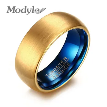 Modyle Mužov Cool Blue Volfrámu Krúžok Klasického Zlata-Farebná Prstene pre Mužov