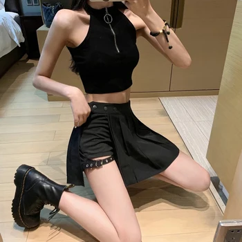 Sexy Gotický Ženy Mini Sukne s Vysokým Pásom Skladaný Punk Black Letné Sukne dievčenské sukne 2020 Elegantné Nepravidelný Streetwear sukne s