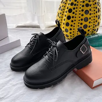 2021 jar nový Britský štýl retro malé kožené topánky, dámske topánky mid-náklon škole štýl silné päty jednej topánky ženy
