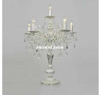 Európska Zlatá/Strieborná Tabuľka svetlá Luxusné AC Crystal Stolná Lampa s Svadobné Candelabra pre Hotel Restaurant Spálňa Osvetlenie
