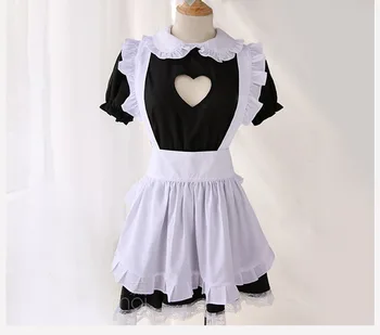 Poprsie Otvoriť Slúžka Kostýmy, Sexy spodná Bielizeň, Cosplay Kitty Oblečenie Bavlnená Zástera Čipky Pokušenie Mini Šaty pre Ženy Anime Black Lolita