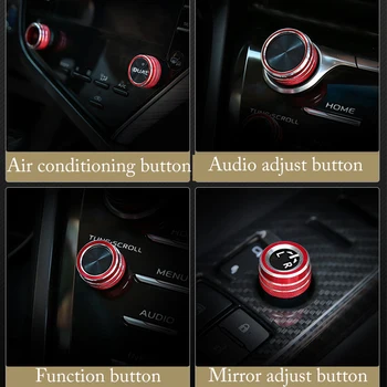 5 ks/set Hliníková Spínač Kryt Auto Klimatizácia Audio Funkcie Tlačidlo Kruhu Výbava Pre Toyota Camry 2018 tvarovanie výliskov