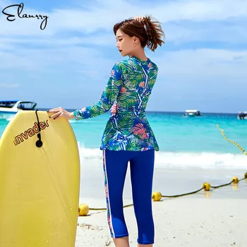 2020 najnovšie ženy surfovanie vyhovovali 4 kusy športové plavky dlhé rukávy tlač rashgurads zips plavky čalúnená plus veľkosť rashguards