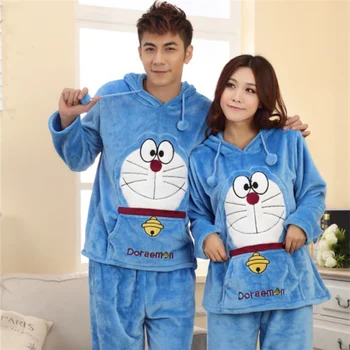 Dospelá Žena Muž Zimné Flanelové Fleece Cartoon Doraemon Onesies Pyžamá Kostýmy Krásna Mačka Cosplay Pyžamo Sleepwear Vianoce