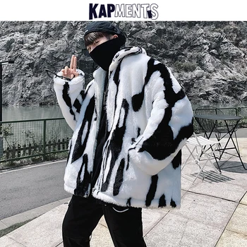 KAPMENTS Mužov Streetwear Hrubé Plyšové Coats 2020 Zimné Bundy Pánske Harajuku Teplé Kožušiny Kabát Muž kórejský Módy Bežné Kabát