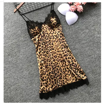 Sexy a Hot Ženy Leopard Vytlačené Čipky Nightdress Bielizeň V Krku Lete Špagety Popruhy Nightgown pre Ženy, oblečenie pre voľný čas Nighty