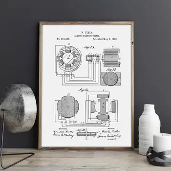 Nikola Tesla Motorových patent,umelecké diela, Magnetické Motorových wall art, plagáty, izba dekor, tlač,plán, darček,nástenné Dekorácie