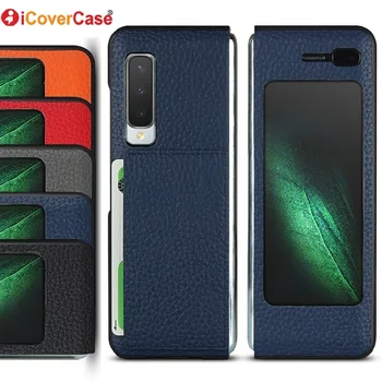 ICoverCase pre Samsung Galaxy Násobne 5G Originálne Kožené puzdro Peňaženky SM-F900F Flip Cover Kartou Vrecku Coque Fundas