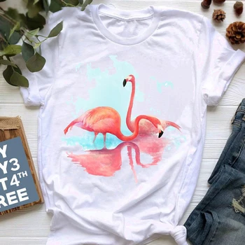 Ženské Lete Bežné Harajuku Tričko Plus Veľkosť Biele Topy Nové Flamingo T Shirt Ženy Móda Harajuku Krátky Rukáv T Shirt