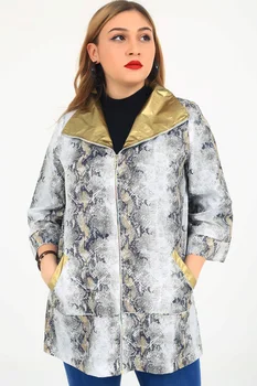 Ženské plus veľkosť 2020 jeseň zimné móda hot elegantné Kabáty vzor trendy novej sezóny, polovičný rukáv dlhý golier ľahká bunda vyrobená v Turecku