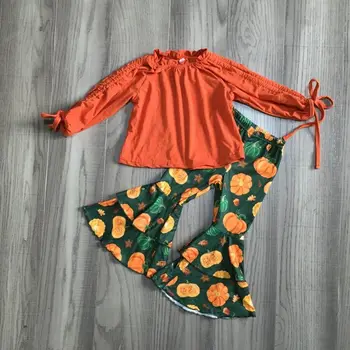 GirlyMax Jeseň Zima Dievčatá Orange Raglan Bell Spodnej Tekvica Nohavice Detské Roztomilý Oblečenie