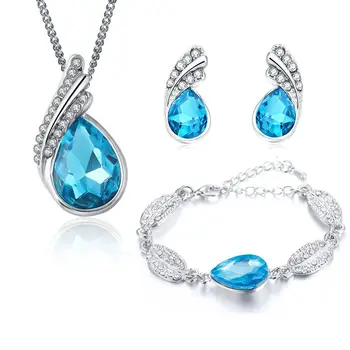 QiLeSen Jemné šperky 925 sterling silver vhodné pre dámy nastaviť, Horúce Krištáľovo Modré Náhrdelník náramok Náušnice Nastaviť YW171