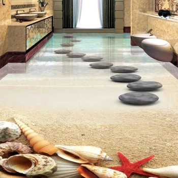 Vlastné Foto Tapety Pláže Kameň nástenná maľba Kúpeľňa 3D Dlaždice, PVC Samolepiace Nepremokavé Tvorivé Domov Dekor Podlahy Nálepky