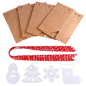 OurWarm Vianočné Kraft Papier Tašky Candy Bar Sweet Candy Cookie Balenie Box s Bielym Tag Páse s nástrojmi Nový Rok 2020