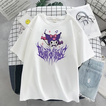Cartoon Gotický Tlač Ženy T-Shirt Harajuku Kuromi Topy Ženské Oblečenie Letné Streetwear O-krku Sladké Dievčatá Tee Tričko