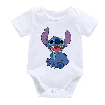 Novorodenca Lete Remienky Dieťa Kombinézach Krátky Rukáv Jumpsuit Cartoon Lilo & Stitch ropa bebe Baby Boy Girl Šaty