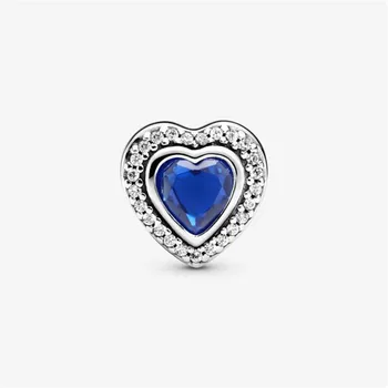 925 Sterling Silver Žiariace Modré Srdce Kúzlo Fit Pôvodnej 3 mm Náramok Náramok Pre Ženy Narodeniny Módne Šperky Darček