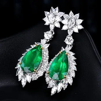 Luxusné green crystal emerald kamene, diamanty drop náušnice pre ženy biele zlato strieborná farba šperky, šaty, večerné party darček