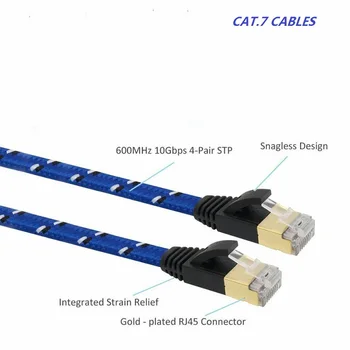 Nová 0.5m1m1.5m2m 3m,5m 10mCAT7 Patch kábel RJ45 ploché Ethernet LAN Sieťový Kábel Pre Router, Switch pozlátené doprava zadarmo