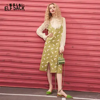 ELFSACK Multicolor Disty Kvetinový Tlač Príčinné Šaty Žien 2020 Lete ELF Ročníka bez Rukávov kórejských Žien Dovolenku Šaty
