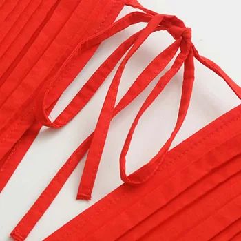 2019 Lete sexy V krku mini šaty žien boho elegantné motýlik bez rukávov elastický pás skladaný elegantné riadku červené šaty vestidos