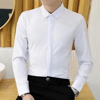 Tmavé tlačidlo dlho puzdre tričko pánske trend kórejská verzia čisto biele vnútorné tričko s hladkého materiálu obleky a pekný shir