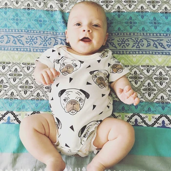 TinyPeople 2019 Pug Šteňa Psa Tlač baby Kombinézu Dieťa, dojčenská Chlapcov, Oblečenie Dievčatá Jumpsuit Baby Leta Bavlna novorodenca onesie