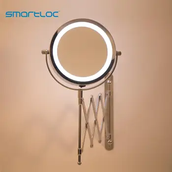 Smartloc Železa Rameno Rozšíriť na Stenu 15 cm 2 Tvár 3X Zväčšovacie LED Osvetlenia Kúpeľňového Zrkadla Márnosť Visí Kolo Zrkadlá