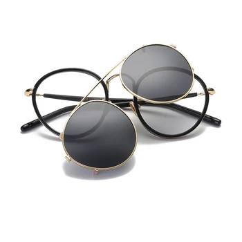 Vysoko kvalitné zrkadlo Polarizované slnečné okuliare Ženy móda Kolo 2 šošovky, slnečné okuliare klip vintage Transparentné Okuliare, rám