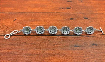 Vintage Transparentné Green Crystal Slivka Kvetinový Náramok Pre Ženy Starožitné Strieborné Pozlátené Módne Šperky TB344