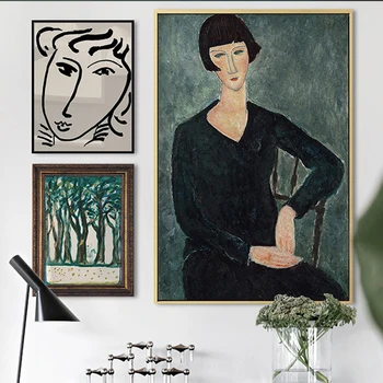 Klasické Amedeo Modigliani dievča, Kresba, Náčrt, skupina Plátno Tlačiť Maľovanie Plagátu Wall art Obrázky Obývacia Izba Domova