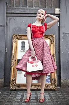 40 - ženy, ročník 50. gingham bow podrobností kruhu swing podväzkové sukne v červenom plus veľkosť nohavice s sukne rockabilly dievčinu saia faldas