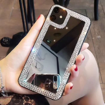 Blingbling crystal diamant, drahokam, make-up Zrkadlo Telefón puzdro pre iPhone 12 11Promax XR XS 7 8 6S Plus SE 2020 5S Mäkké TPU Funda