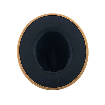 Jednoduché Unisex Vonkajšie khaki Vnútorné Čiernej Vlny Cítil Jazz Fedora Klobúky s Muži Ženy Široký Okraj Panama plstený klobúk Spp 56-58-60 CM